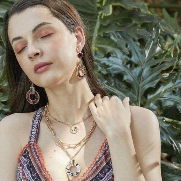 Gold-Tone PU Leather Circle Drop Earring - Picture 5 of 7